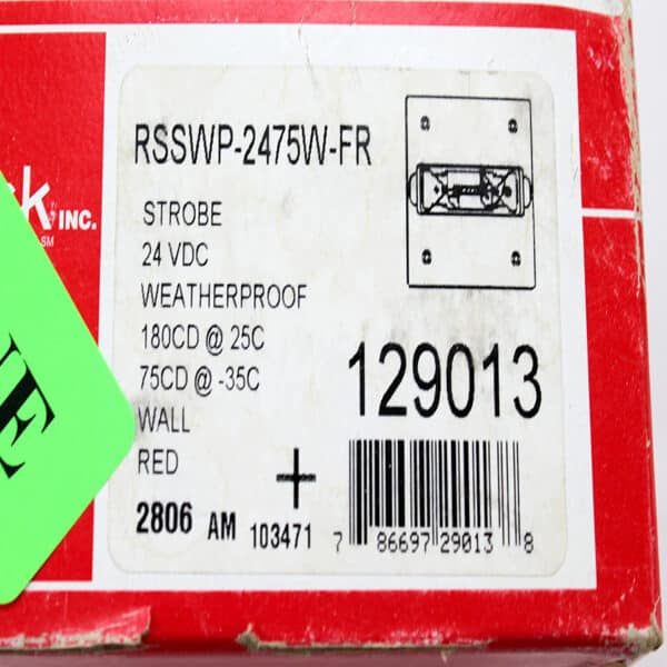Cooper WHEELOCK RSSWP-2475W-FR 24VDC, Outdoor, 75 cd, RED (WPSBB-R (975