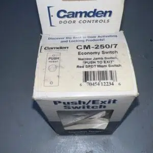 Camden CM-250-7 Switch with Narrow Faceplate, ‘PUSH TO EXIT’, Black Text